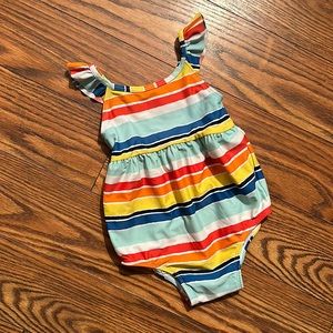 Hanna Andersson Rainbow Striped Flutter Sleeve Swim Suit Bubble 3T